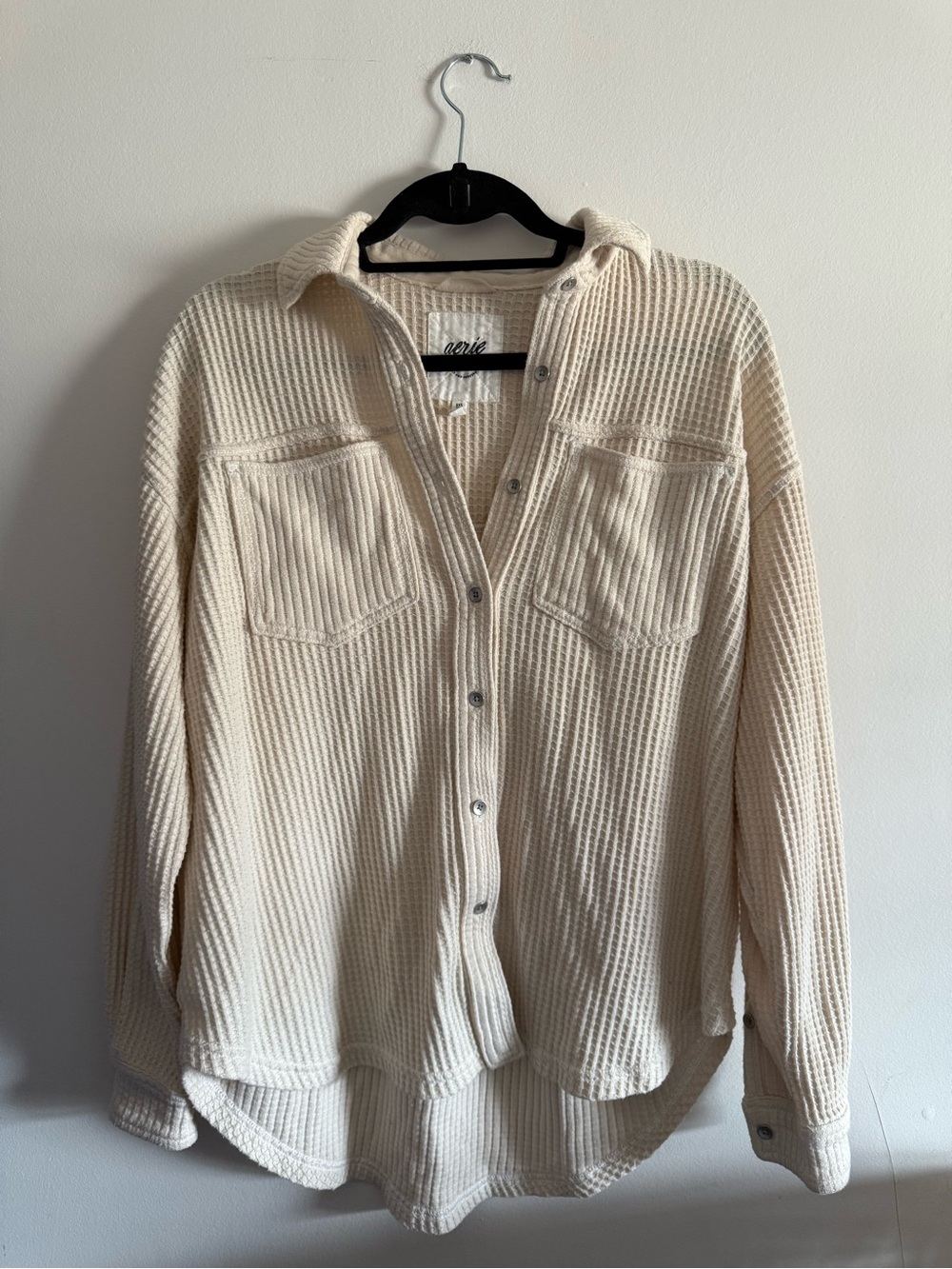 Aerie Cream Waffle-Knit Button-Up Shirt - Lumber Jane Waffle Shirt